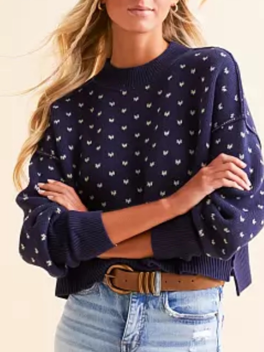 NWOT FREE PEOPLE Easy street navy cropped sweater size large